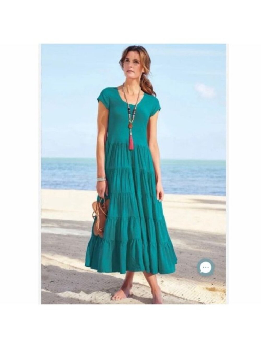 Soft Surroundings Kara Dress Teal Blue Tiered Midi Dress Women’s Size XL Boho